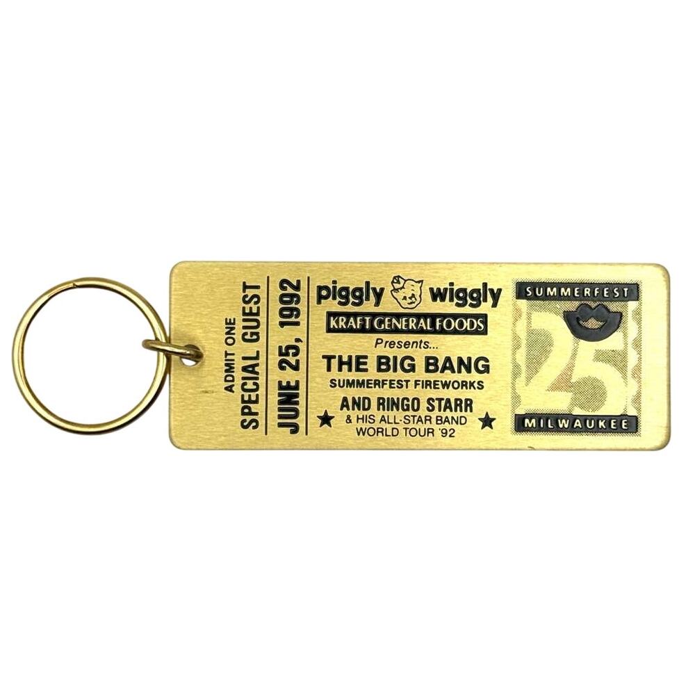 1992 Piggly Wiggly Ringo Starr Summerfest 25 Brass Guest Keychain Lot 2 Vintage